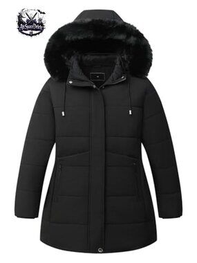 Women's Plus Size Winter Down Parka Jacket Quilted Hooded Waterproof